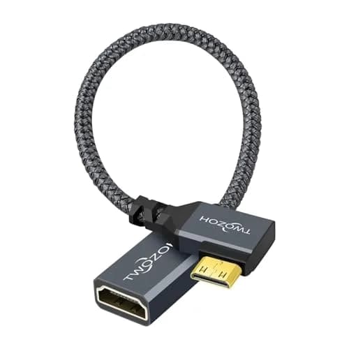 Twozoh Mini HDMI to HDMI Female Adapter Cable Left Angled 90°Degree Supports 4K/60Hz, 1080p 0.6FT | Stable Transmission thumbnail 1