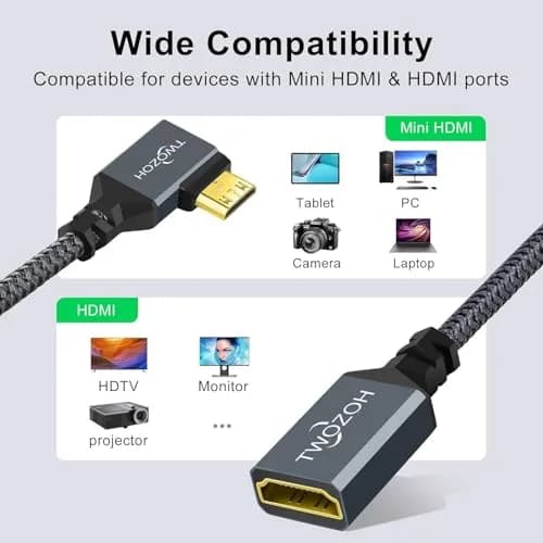 Twozoh Mini HDMI to HDMI Female Adapter Cable Left Angled 90°Degree Supports 4K/60Hz, 1080p 0.6FT | Stable Transmission thumbnail 5