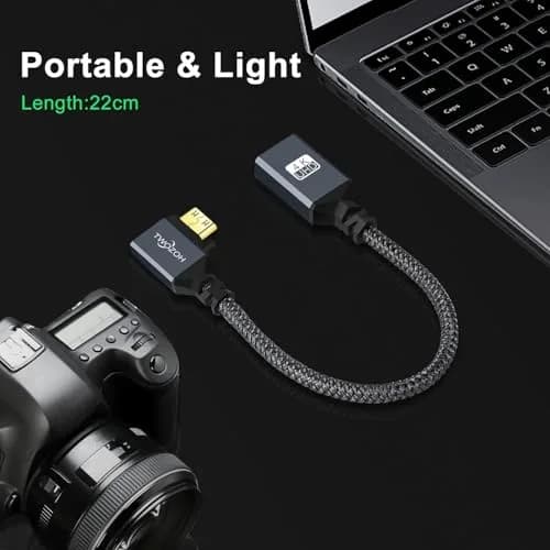 Twozoh Mini HDMI to HDMI Female Adapter Cable Left Angled 90°Degree Supports 4K/60Hz, 1080p 0.6FT | Stable Transmission thumbnail 2