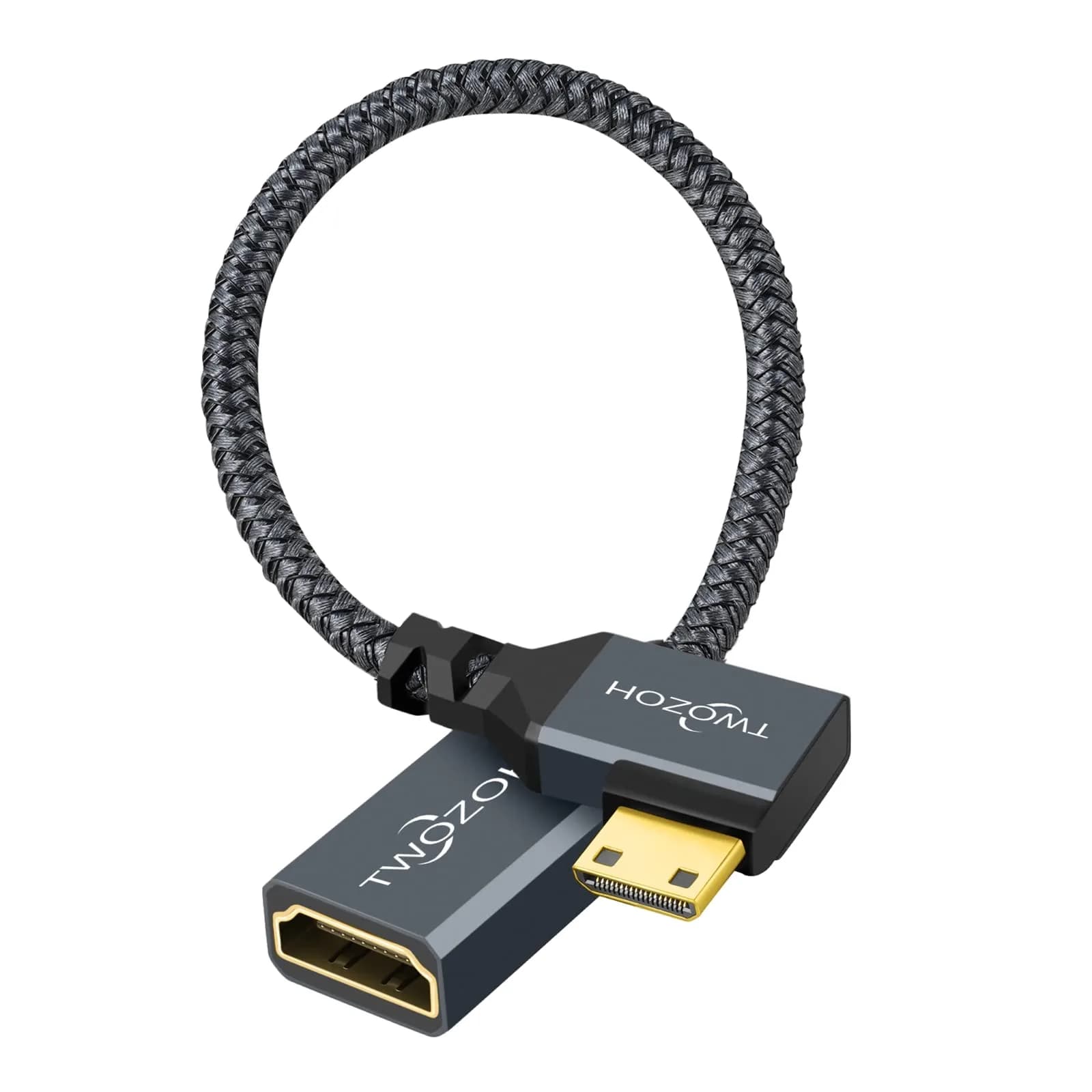 Twozoh Mini HDMI to HDMI Adapter Cable 0.6FT (18cm) | Right Angle 90° Elbow, Nylon Braided, 4K@60Hz Support — Right Angled