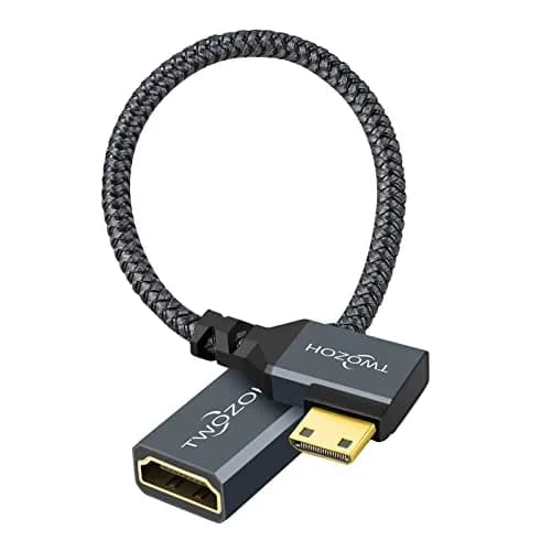 Twozoh Mini HDMI to HDMI Adapter Cable 0.6FT (18cm) | Right Angle 90° Elbow, Nylon Braided, 4K@60Hz Support thumbnail 1