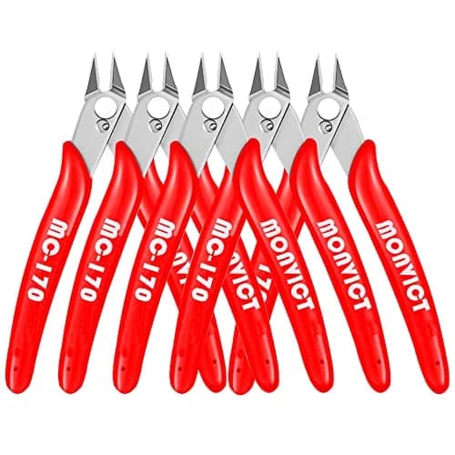 MONVICT 5 Inch Micro Wire Cutters, Flush Cutters with Opening Spring & Ergonomic Handle | Cuts Soft Wire Up to 1.6mm — 5"- Pack 5