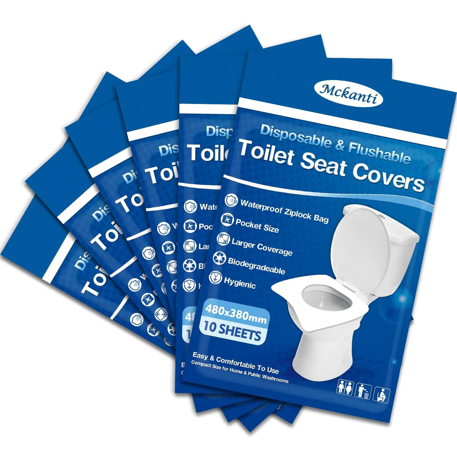 Mckanti XL Disposable Toilet Seat Covers 60 Pack | Biodegradable Travel Essential Accessories — 60-Pack