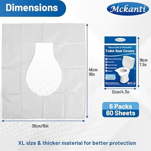 Mckanti XL Disposable Toilet Seat Covers 60 Pack | Biodegradable Travel Essential Accessories thumbnail 8