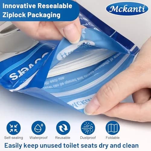 Mckanti XL Disposable Toilet Seat Covers 60 Pack | Biodegradable Travel Essential Accessories thumbnail 2