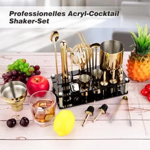 KINGROW Cocktail Shaker Set, 23 Piece Bartender Kit with Stand 25oz Gold | Complete Home Bar thumbnail 6
