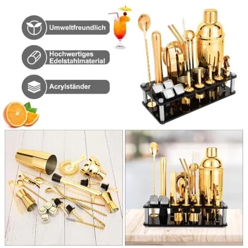 KINGROW Cocktail Shaker Set, 23 Piece Bartender Kit with Stand 25oz Gold | Complete Home Bar thumbnail 7