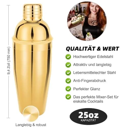 KINGROW Cocktail Shaker Set, 23 Piece Bartender Kit with Stand 25oz Gold | Complete Home Bar thumbnail 2