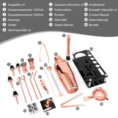 KINGROW Cocktail Shaker Set, 23 Piece Bartender Kit with Stand Gold Rose | Premium Stainless Steel Bar Tool Set for Home & Party thumbnail 5