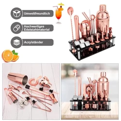 KINGROW Cocktail Shaker Set, 23 Piece Bartender Kit with Stand Gold Rose | Premium Stainless Steel Bar Tool Set for Home & Party thumbnail 6