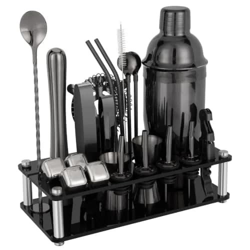KINGROW Cocktail Shaker Set, 23 Piece Bartender Kit with Stand 25oz Black | Complete Home Bar thumbnail 1