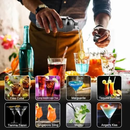 KINGROW Cocktail Shaker Set, 23 Piece Bartender Kit with Stand 25oz Black | Complete Home Bar thumbnail 4