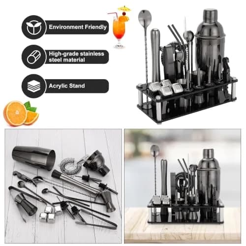 KINGROW Cocktail Shaker Set, 23 Piece Bartender Kit with Stand 25oz Black | Complete Home Bar thumbnail 7