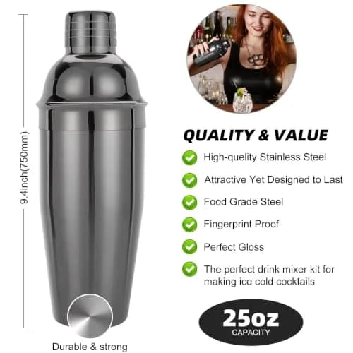 KINGROW Cocktail Shaker Set, 23 Piece Bartender Kit with Stand 25oz Black | Complete Home Bar thumbnail 3