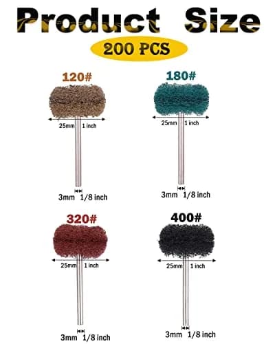 Rocaris 200 Pack 1" (25mm) Abrasive Buffing Polishing Wheels with 3mm Shank | 4 Grits for Rotary Tools thumbnail 2