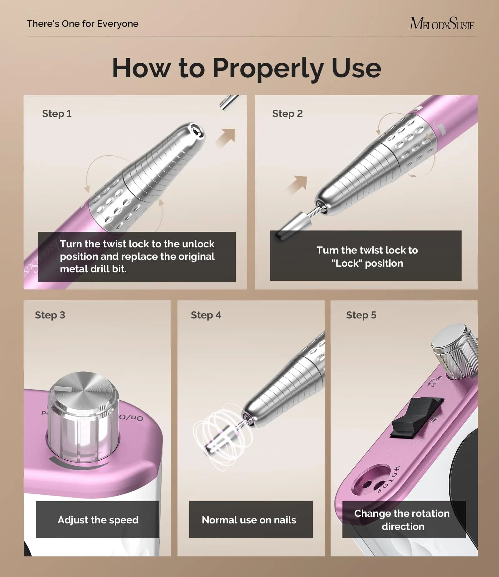 MelodySusie MM400D Cordless Nail Drill 35,000 RPM Rose Gold | Professional E-File for Manicures & Pedicures - view 7