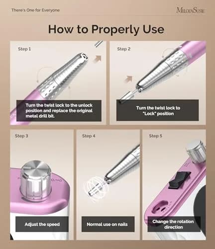 MelodySusie MM400D Cordless Nail Drill 35,000 RPM Rose Gold | Professional E-File for Manicures & Pedicures thumbnail 7