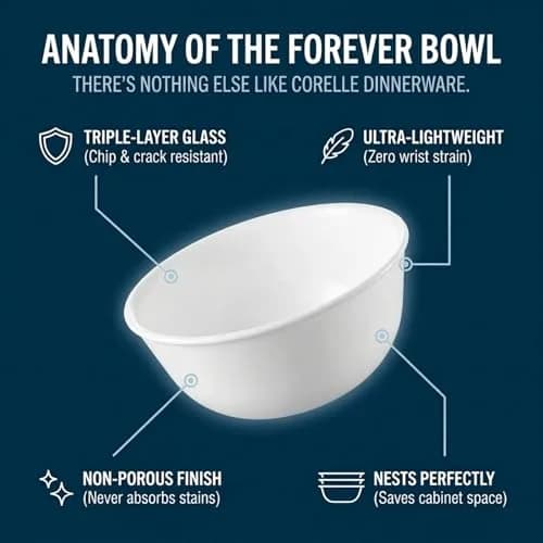 Corelle Winter Frost White 28-oz Soup/Cereal Bowls Set of 6 | Chip & Crack Resistant Glass Dinnerware thumbnail 7