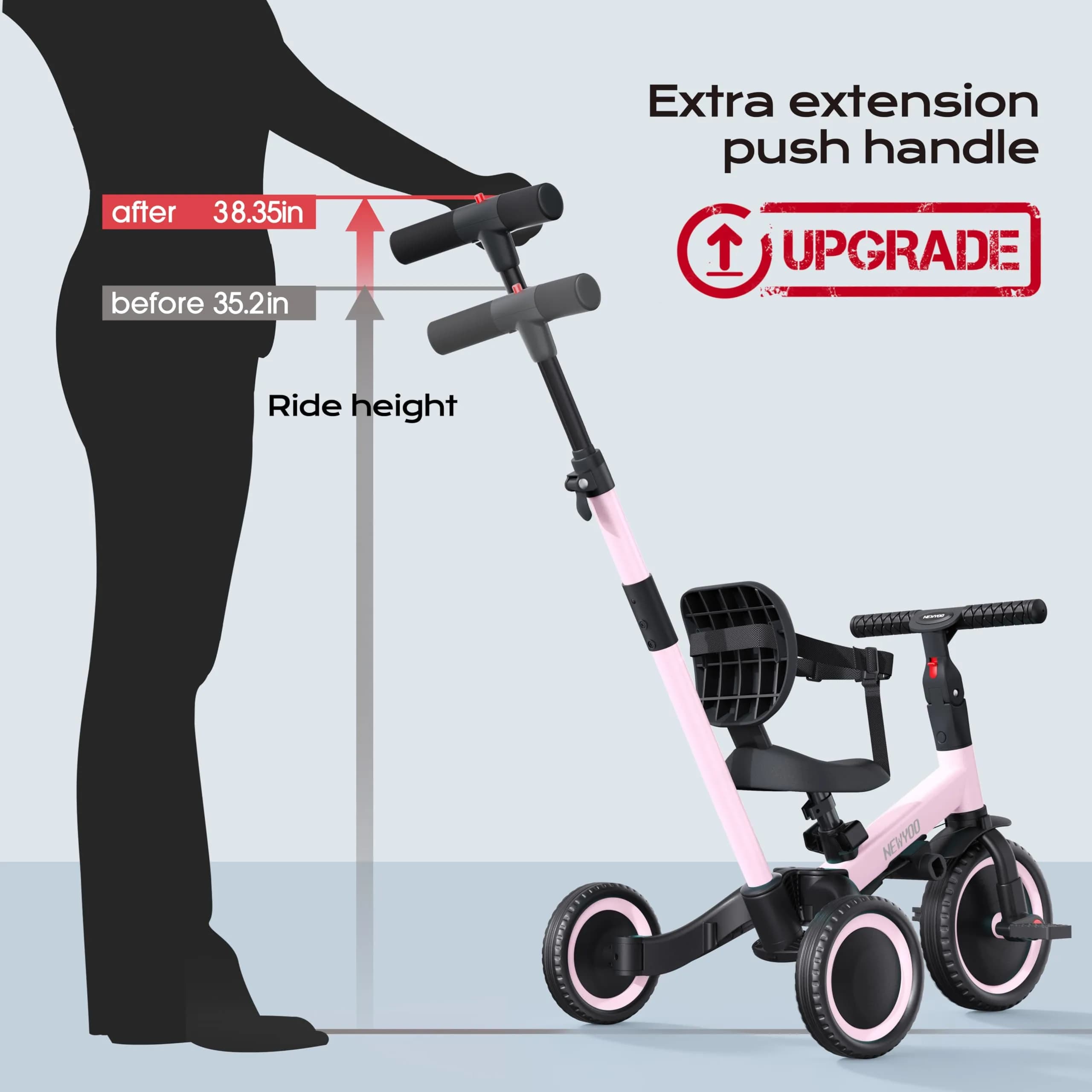 newyoo TR007 5-in-1 Toddler Tricycle & Balance Bike | Pink, 12-36 Months - view 2