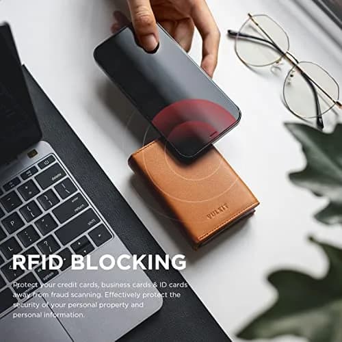 VULKIT Top Grain Leather Card Holder Wallet with Coin Pocket & ID Window | 10 Card Capacity, RFID Blocking thumbnail 5