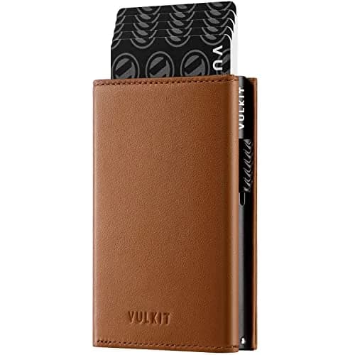 VULKIT Top Grain Leather Card Holder Wallet with Coin Pocket & ID Window | 10 Card Capacity, RFID Blocking thumbnail 1