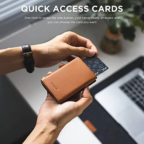 VULKIT Top Grain Leather Card Holder Wallet with Coin Pocket & ID Window | 10 Card Capacity, RFID Blocking thumbnail 3