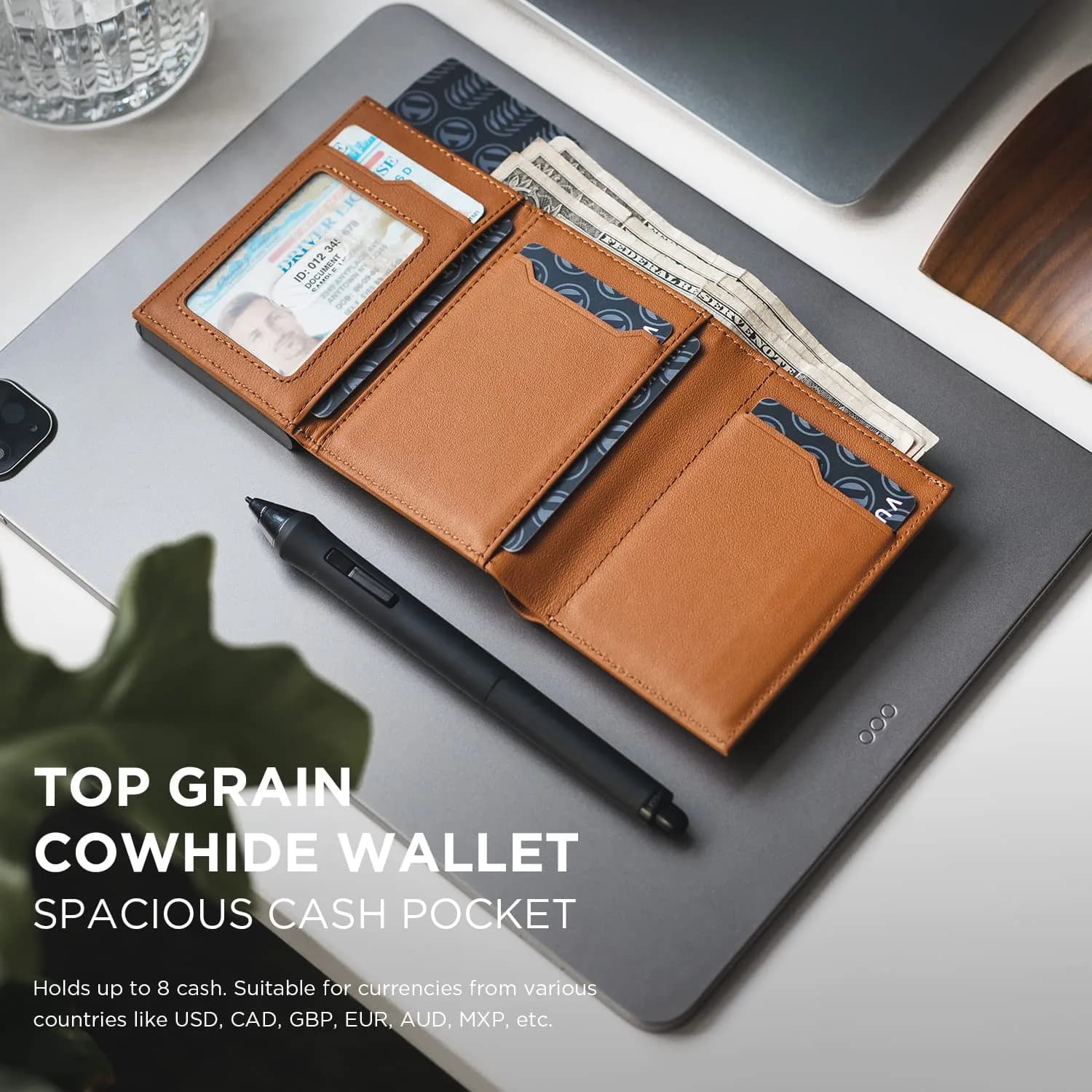 VULKIT Top Grain Leather Card Holder Wallet with Coin Pocket & ID Window | 10 Card Capacity, RFID Blocking - view 4