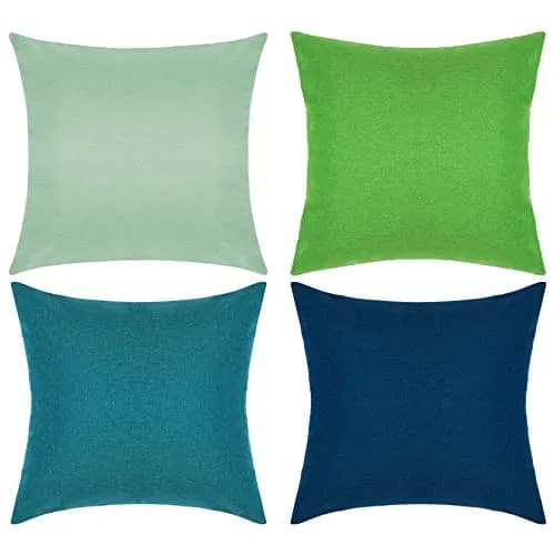 yeabwps Pack of 4 Decorative Outdoor Waterproof Throw Pillow Covers ONLY Square Garden Cushion Cases for Patio, Couch, Tent and Sofa, 18 x 18 Inches (Blue-Green, Blue, Green, Light Green) thumbnail 1