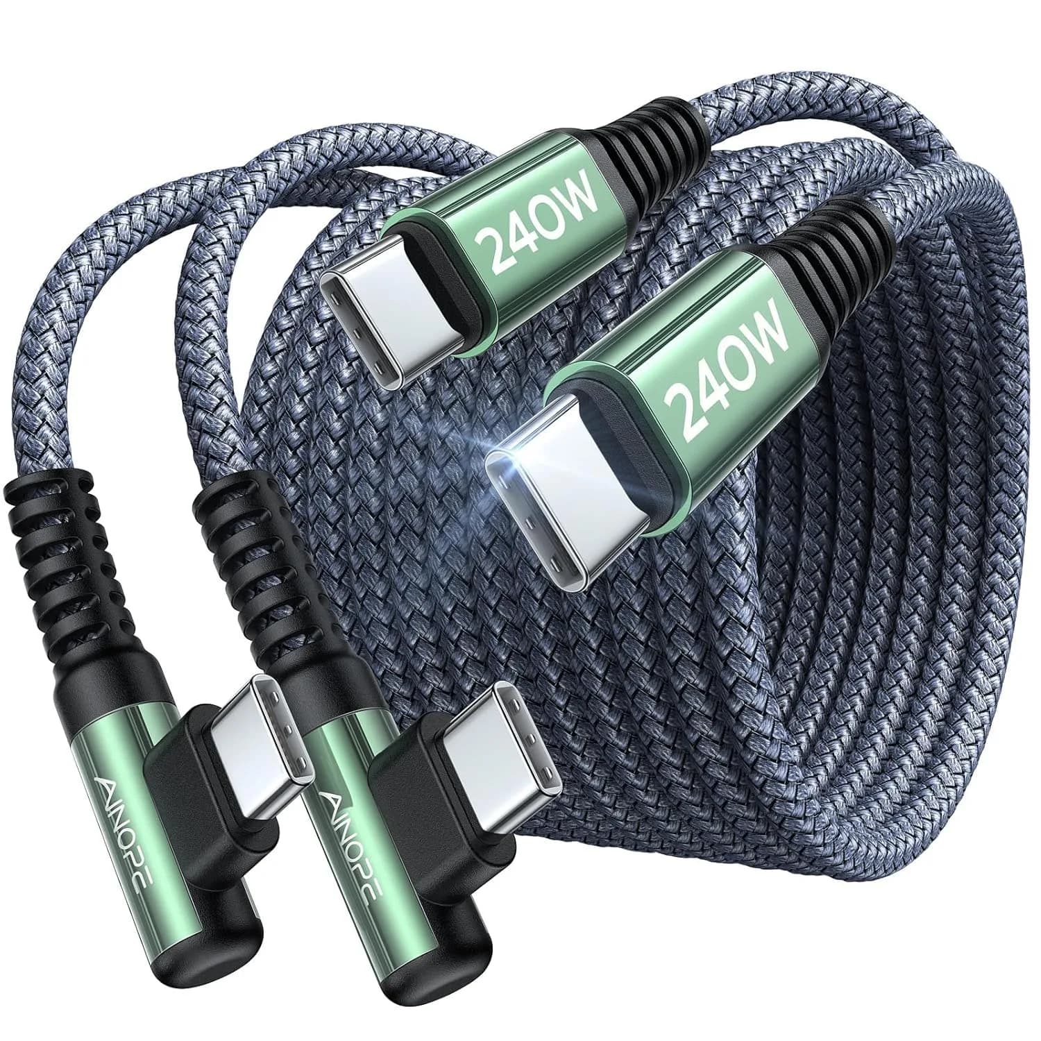 AINOPE 240W USB C to USB C Cable 2.0m (6.6ft) Right Angle | Fast Charging & Data Transfer - main product image