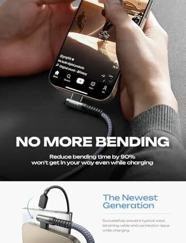 AINOPE 240W USB C to USB C Cable 2.0m (6.6ft) Right Angle | Fast Charging & Data Transfer thumbnail 3