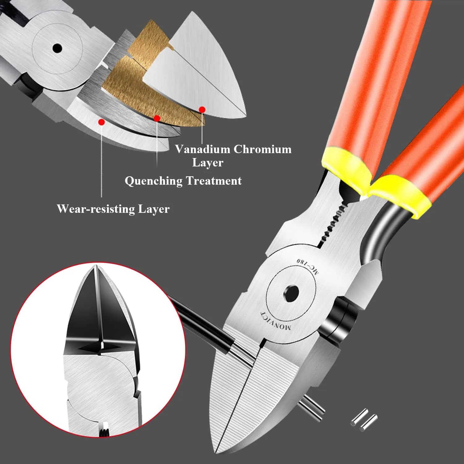 MONVICT 2 Pack 6 inch Wire Cutters Precision Flush Side Cutters | Heavy Duty Pliers for Cables, Wires, Zip Ties - view 3