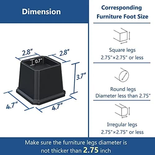 Ahasolid Bed Risers 3 Inch Heavy Duty | Furniture Risers, Set of 8, Black, Supports up to 1500 lbs thumbnail 6