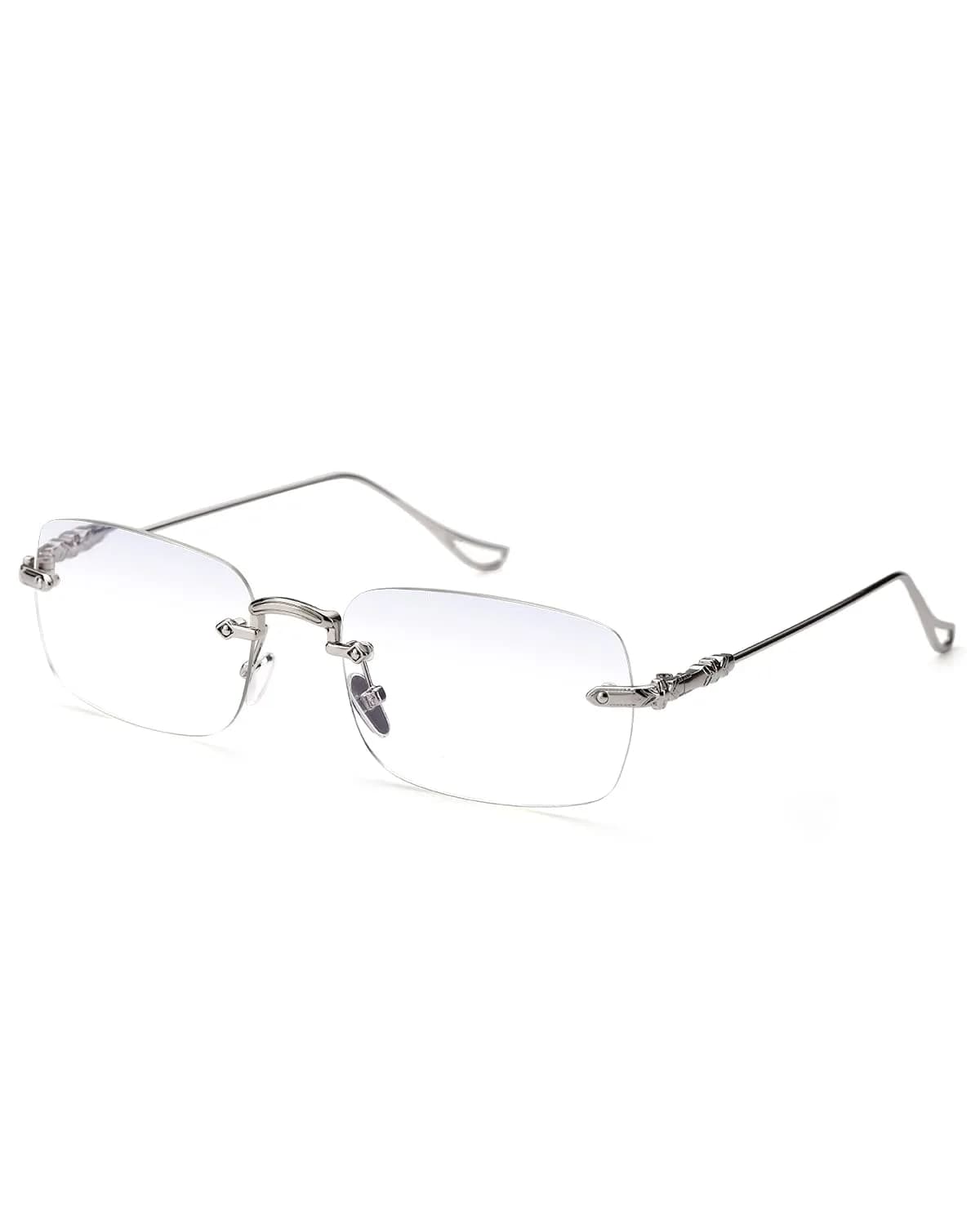 TERAISE Frameless Metal Reading Glasses for Men/Women Blue Light Blocking | Stylish & Durable (142mm width, 37mm lens height) — Silver