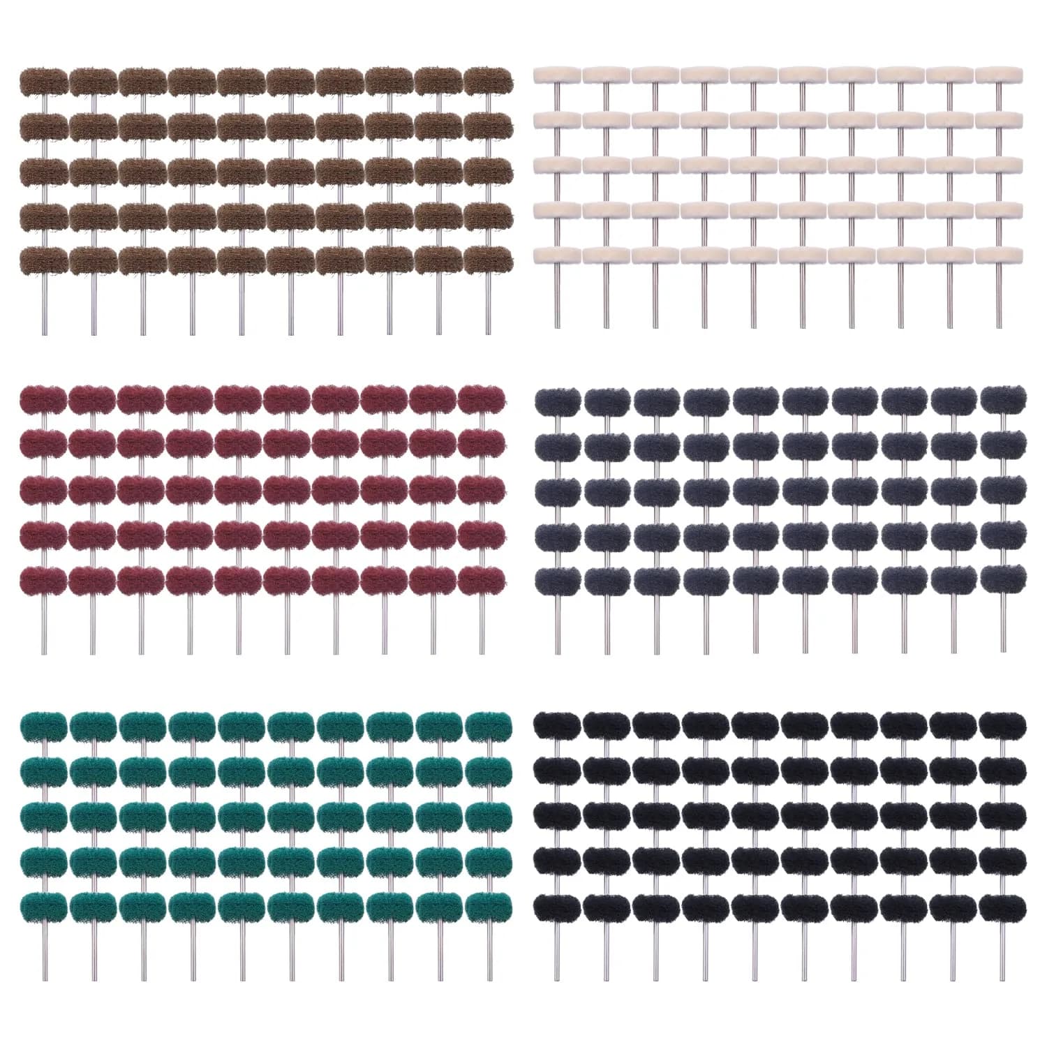 Rocaris 200 Pack 1" (25mm) Abrasive Buffing Polishing Wheels with 3mm Shank | 4 Grits for Rotary Tools — 6 color