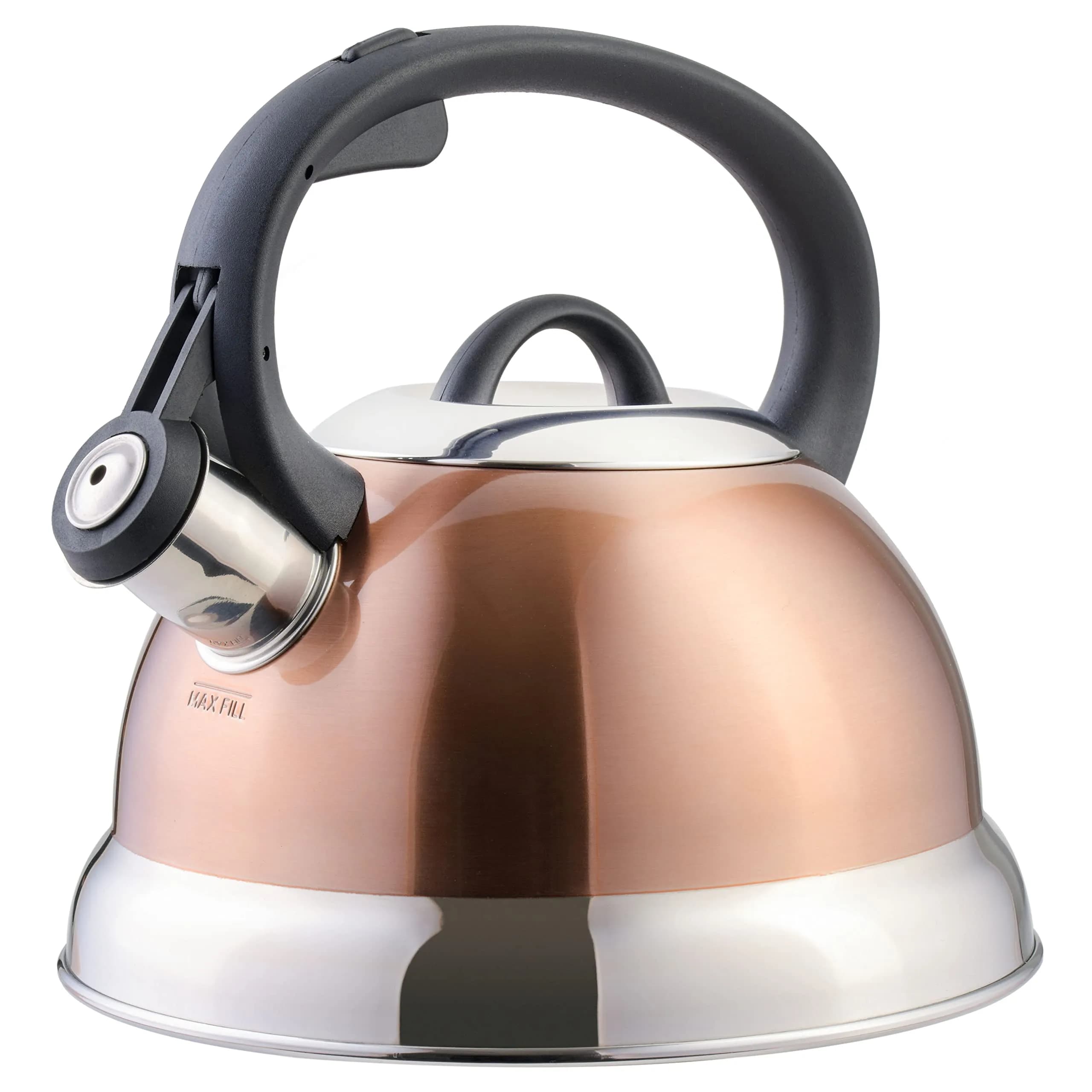 Mr. Coffee Flintshire 1.75-Quart Stainless Steel Whistling Tea Kettle with Nylon Handle – Copper Finish Stove-Top Kettle 1.59 L (1.75 Quart)