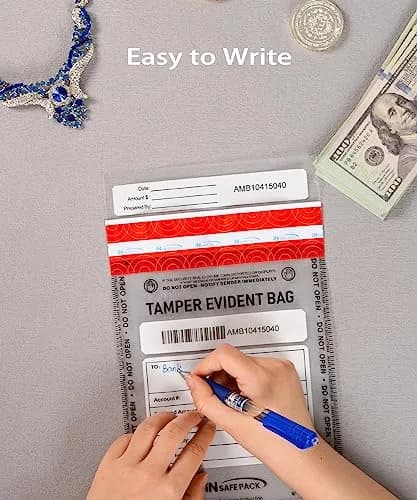 IN SAFE PACK 100 PCS 6”x9” Clear Business Bank Deposit Bags | Tamper-Evident Waterproof Security thumbnail 3