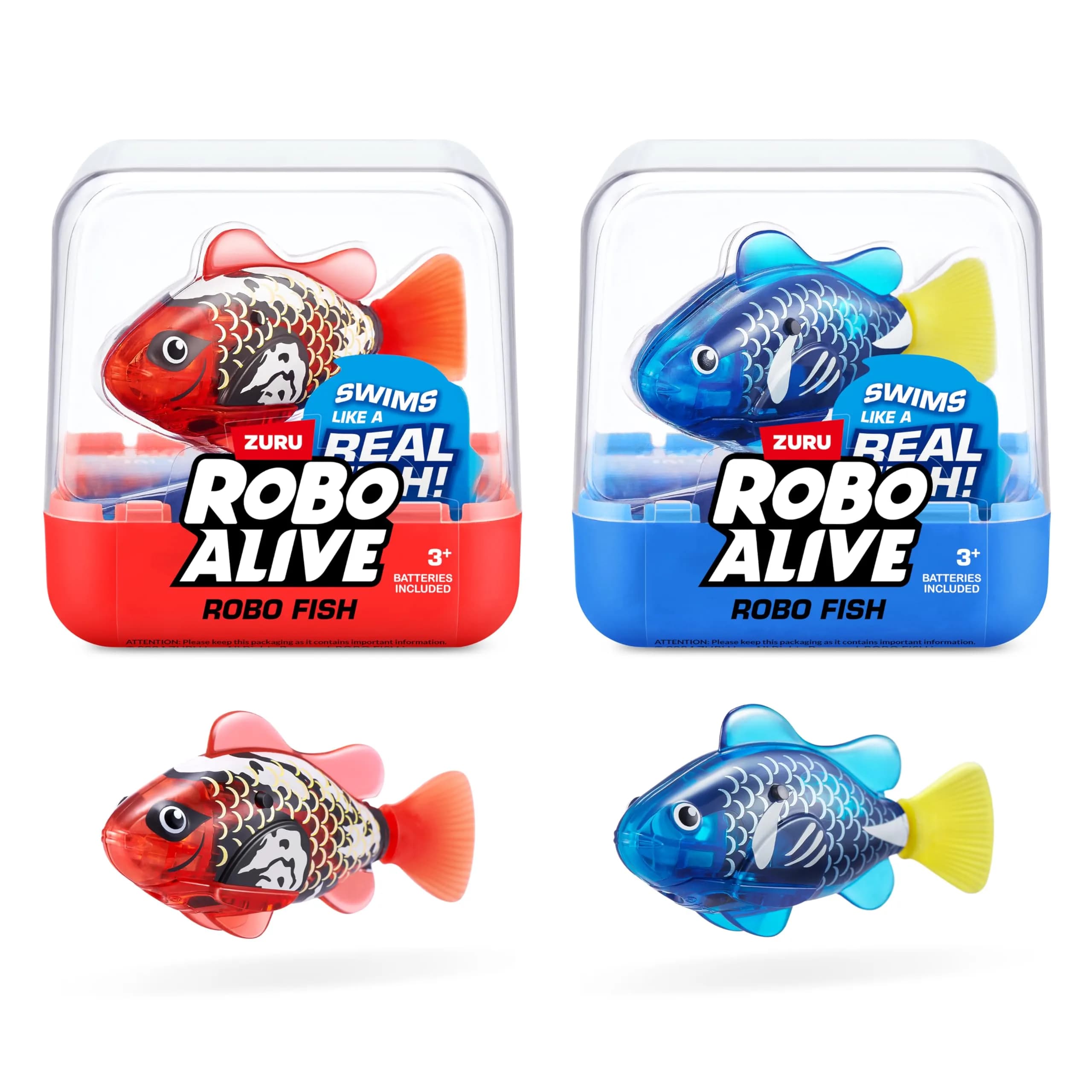 Robo Alive Robo Fish Robotic Swimming Fish (2 Pack, Red + Blue) | Water Activated Toy for Kids 3+ - main product image