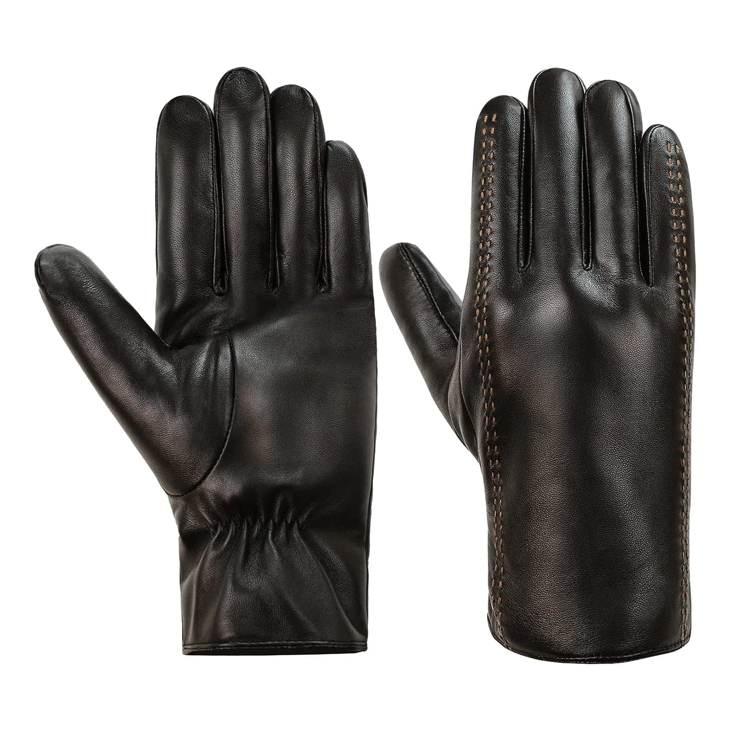 MaxW Sheepskin Leather Winter Gloves for Men, Size L | Thick Faux Fur Lined Touchscreen Gloves — Black Thicken