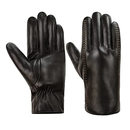 MaxW Sheepskin Leather Winter Gloves for Men, Size L | Thick Faux Fur Lined Touchscreen Gloves thumbnail 1