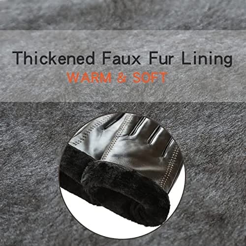 MaxW Sheepskin Leather Winter Gloves for Men, Size L | Thick Faux Fur Lined Touchscreen Gloves thumbnail 3