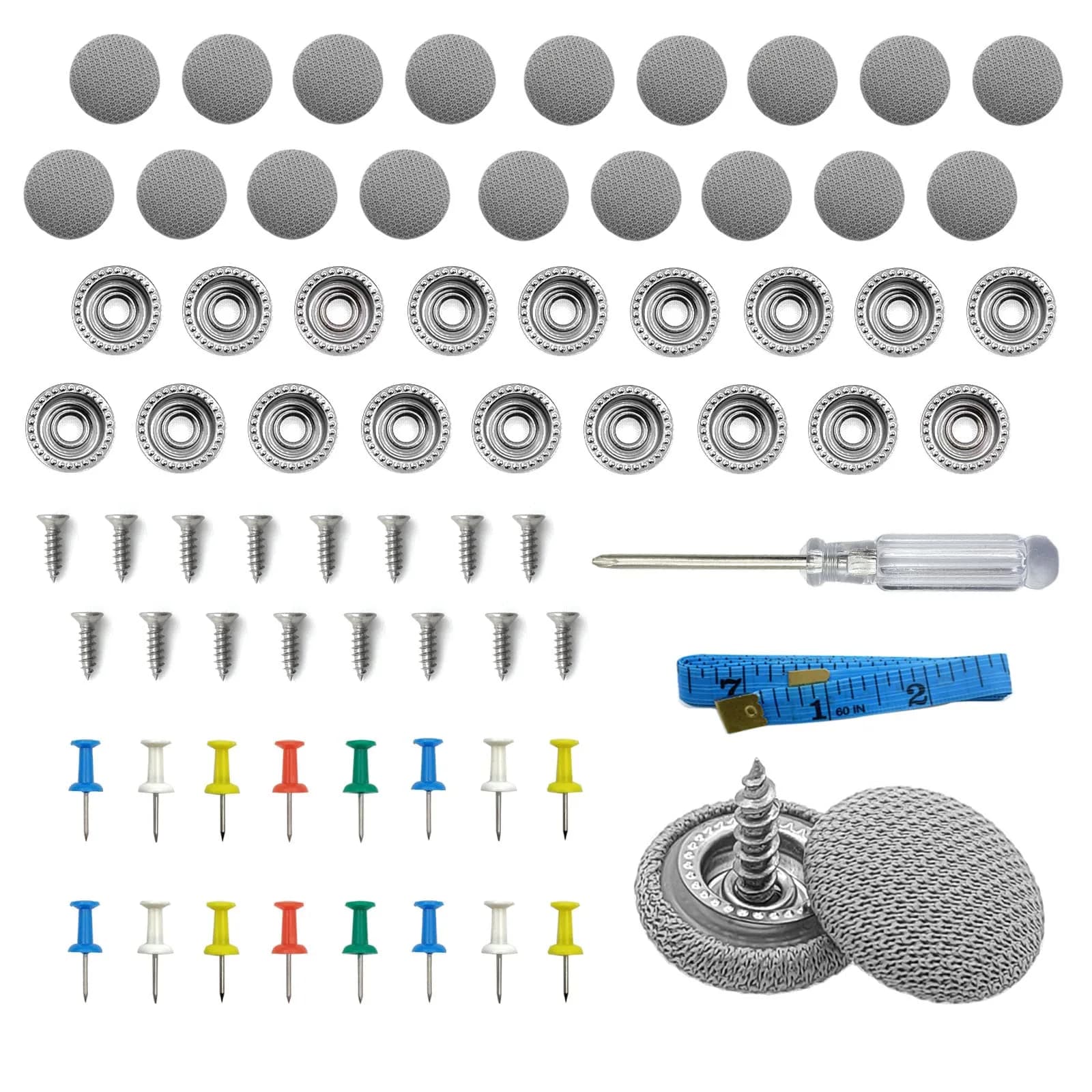 TEMI Grey 60PCS Car Roof Headliner Repair Kit | Universal Auto Roof Snap Rivets for Interior Ceiling Cloth Fixing