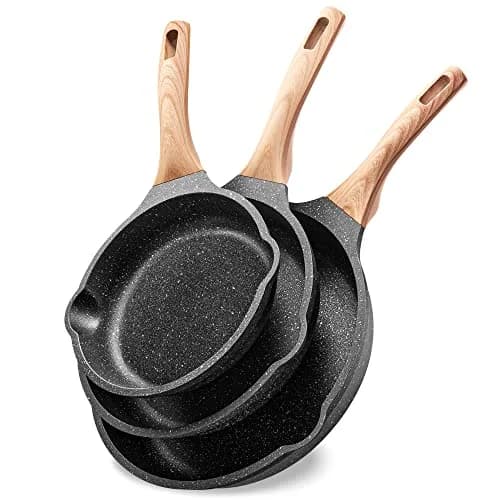 YIIFEEO Non Stick Frying Pan Set - Granite Skillet Set with 3 PCS - Black | Induction Compatible Cookware thumbnail 1