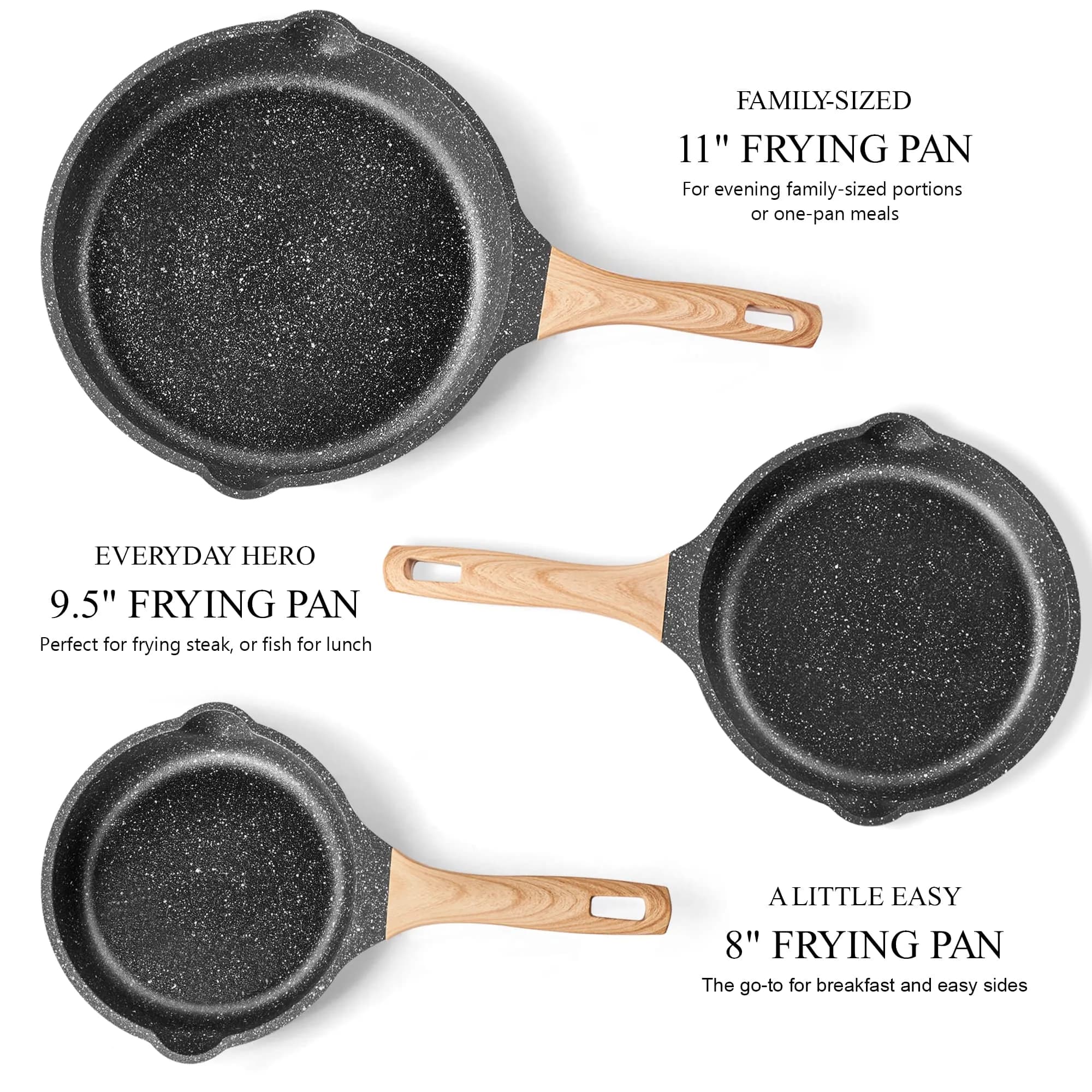 YIIFEEO Non Stick Frying Pan Set - Granite Skillet Set with 3 PCS - Black | Induction Compatible Cookware - view 2