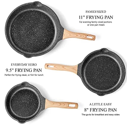 YIIFEEO Non Stick Frying Pan Set - Granite Skillet Set with 3 PCS - Black | Induction Compatible Cookware thumbnail 2