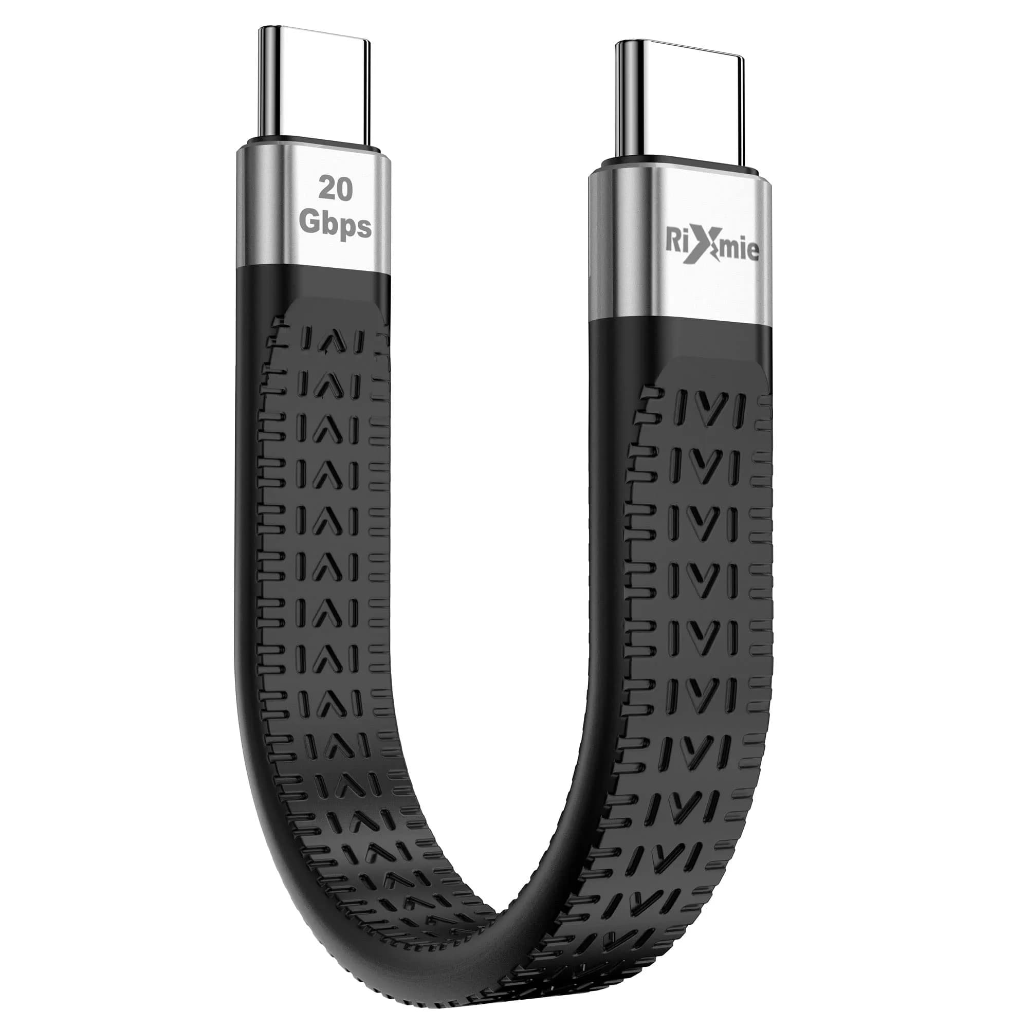 Rixmie 5-Inch USB-C to USB-C Cable 15cm (0.5 ft) | 100W PD, 20Gbps, 4K 60Hz — Black