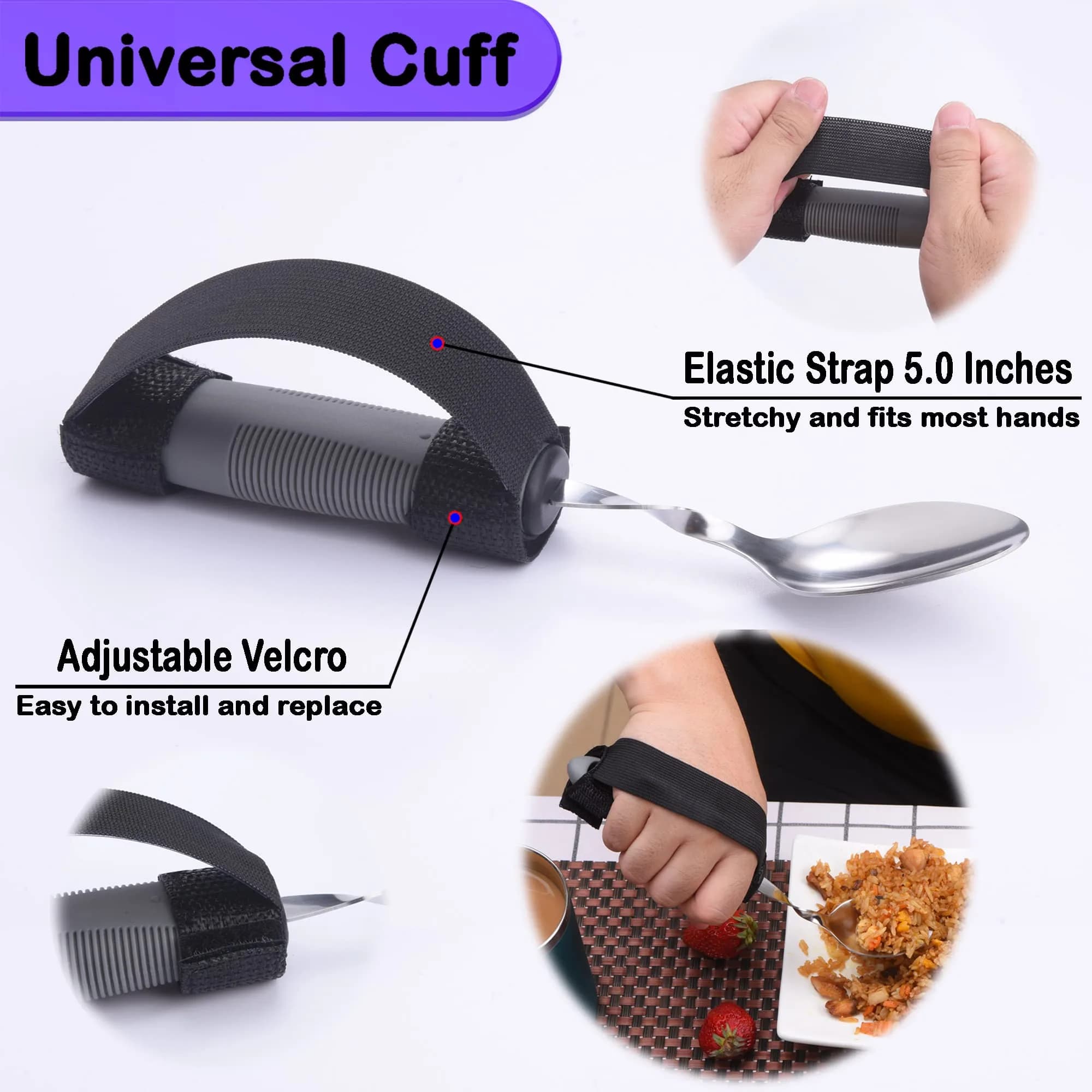 PKPKAUT Weighted Adaptive Utensils Set with Universal Cuff & Roll Bag | 204g (7.2 oz) Utensils for Hand Tremors, Parkinson's, Arthritis - view 5