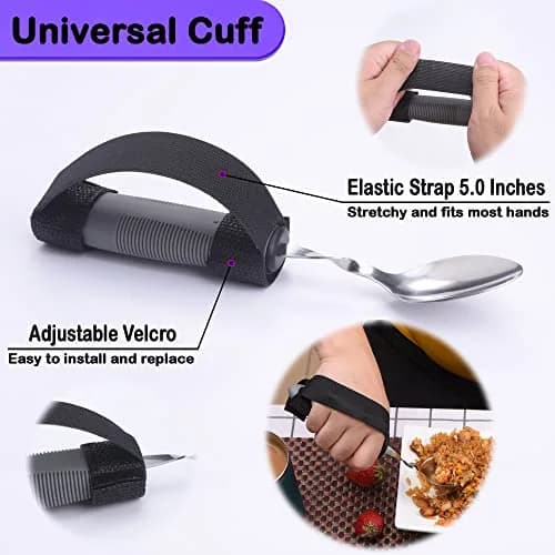 PKPKAUT Weighted Adaptive Utensils Set with Universal Cuff & Roll Bag | 204g (7.2 oz) Utensils for Hand Tremors, Parkinson's, Arthritis thumbnail 5