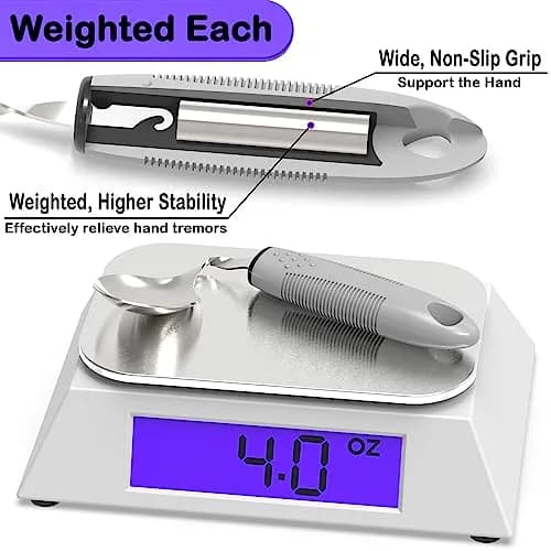 PKPKAUT Weighted Adaptive Utensils Set with Universal Cuff & Roll Bag | 204g (7.2 oz) Utensils for Hand Tremors, Parkinson's, Arthritis thumbnail 3