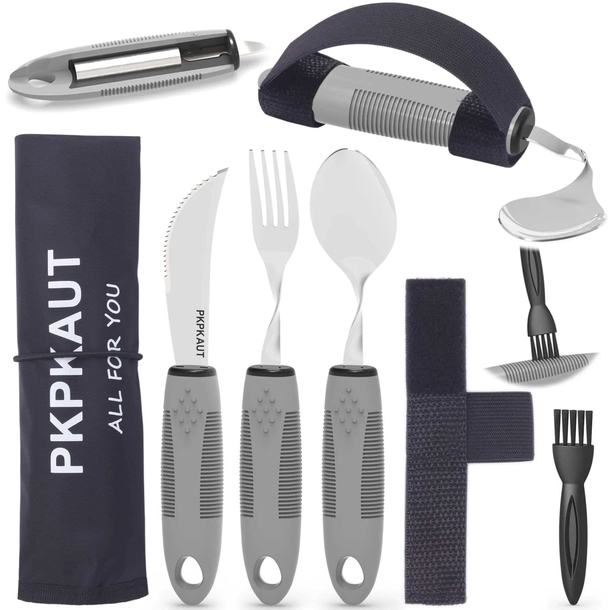 PKPKAUT Weighted Adaptive Utensils 170g (6 oz) | Bendable & Dishwasher Safe Set for Hand Tremors