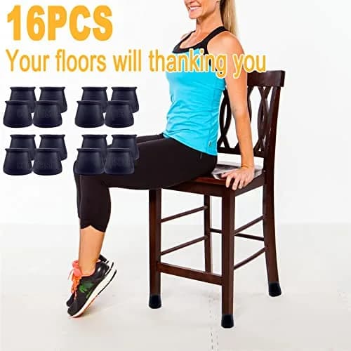 Conprasim Silicone Chair Leg Floor Protectors 32mm-42mm | Protects Floors, Reduces Noise, Anti-Slip (16-Pack, Black) thumbnail 7